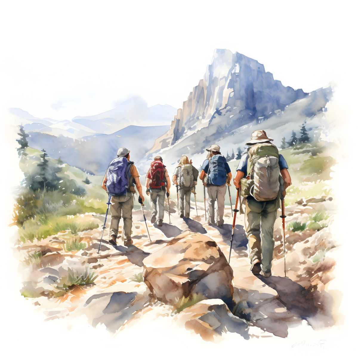 Smiling older adult hikers on a forest trail